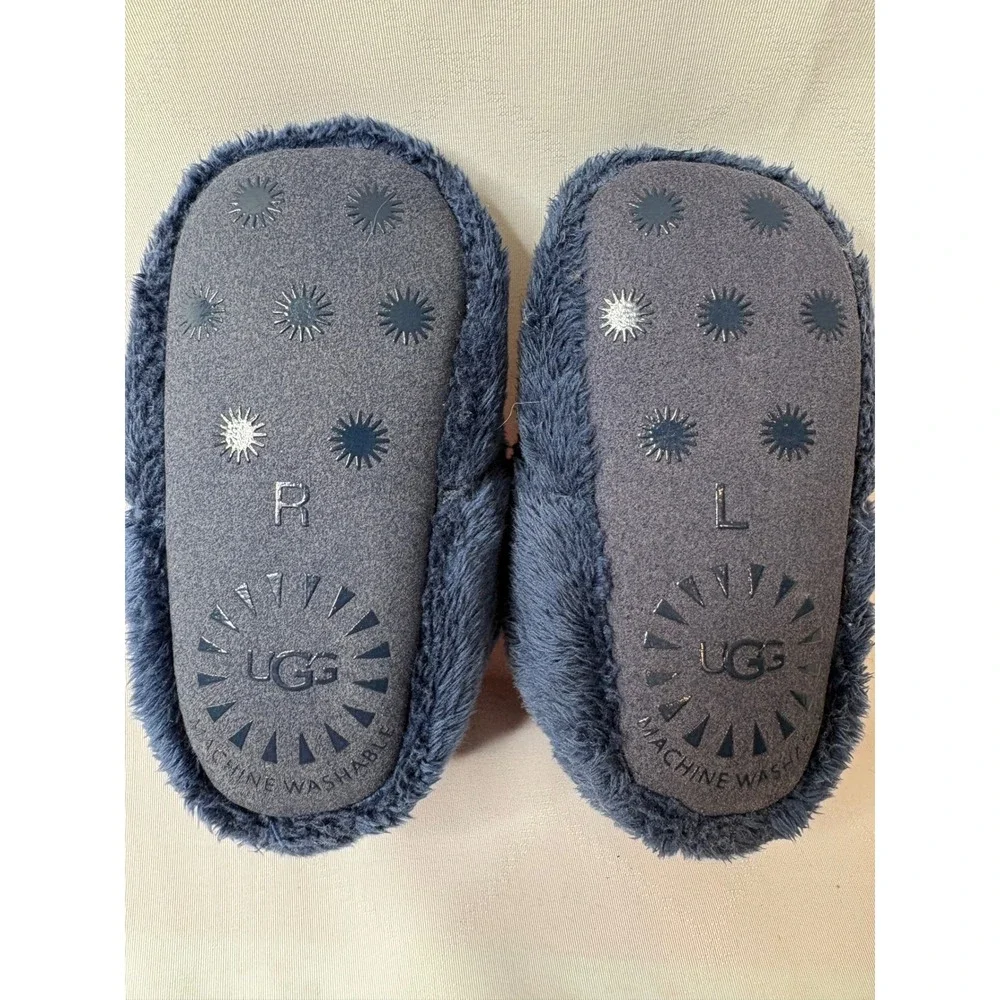 UGG Infant Navy Blue Bixbee Faux Fur Bootie Sz 2/3 Hook Loop Baby Shower Gift